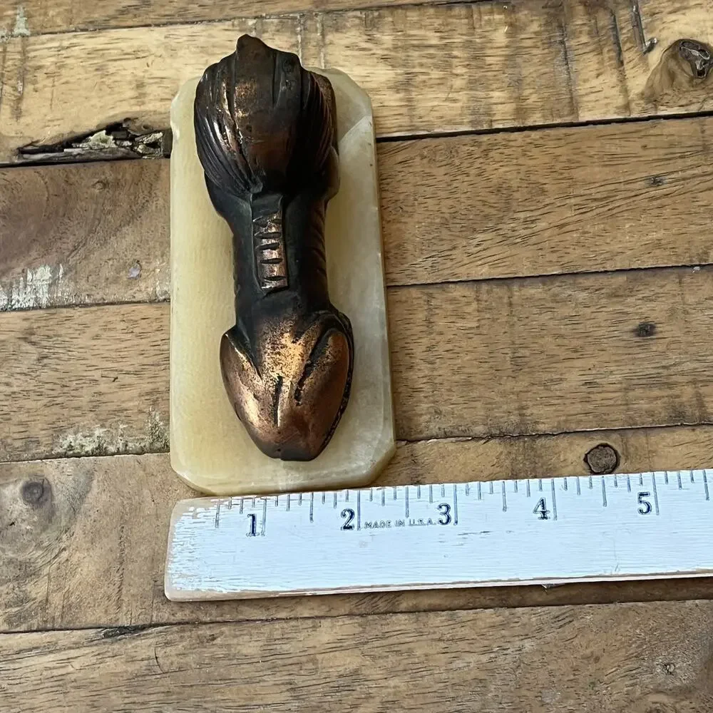 Vintage Brass Egyptian Sphinx Figurine on Alabaster Base 6